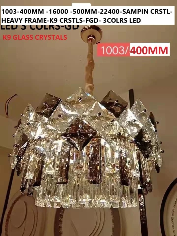 LightHouse Jhoomer 1003-400MM - 500MM, 22400, K9 Gls Crystal, LED 3 Colours, Gold, Sampin Crstl, Heavy Frame, view 1